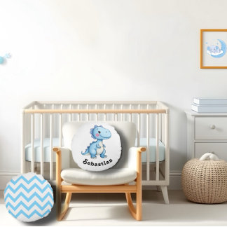 Coussins Ronds Géométrie en dinosaure bleu