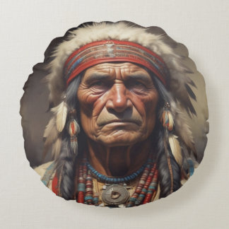 Coussins Ronds Geronimo Portrait du chef guerrier indien