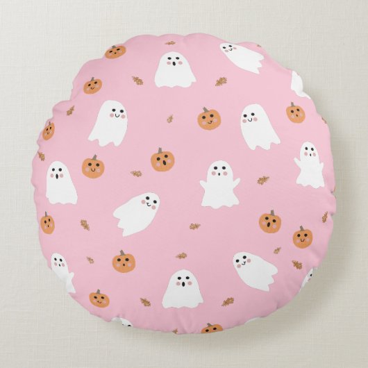 Coussins Ronds Ghost mignon et Citrouille Motif d'Halloween rose (Devant)