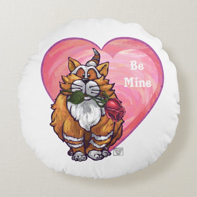Coussins Ronds Ginger Cat Saint-Valentin (Devant)