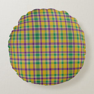 Coussins Ronds Gingham coloré à motif de Mardi Gras