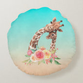 Coussins Ronds Girafe Mignonne Aquarelle Maman et Bébé (Dos)