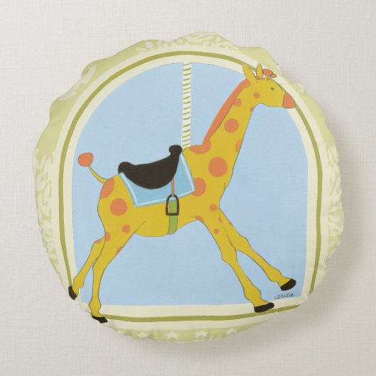 Coussins Ronds Giraffe de carrousel par Juin Erica Vess (Dos)