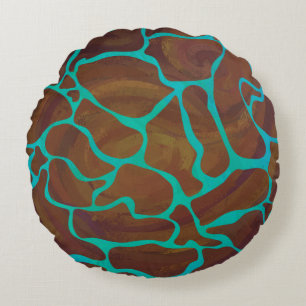 Coussins Ronds Giraffe Impression Brown et Turquoise