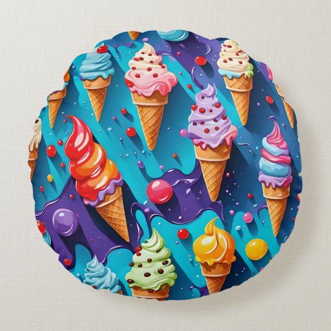 Coussins Ronds Glaces Colorées Art  (Devant)