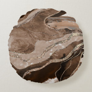Coussins Ronds Glam Parties scintillant or Brown en marbre Agate 