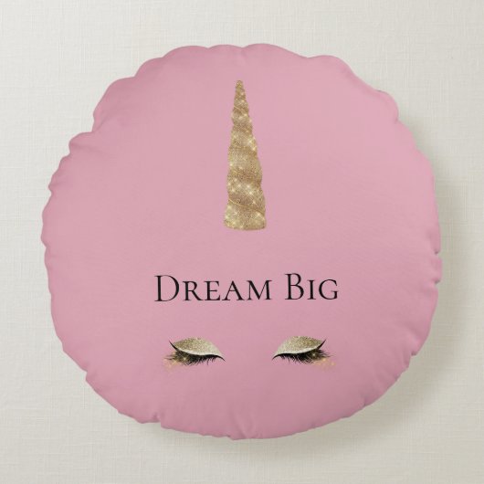 Coussins Ronds Glam Unicorne en or rose (Devant)
