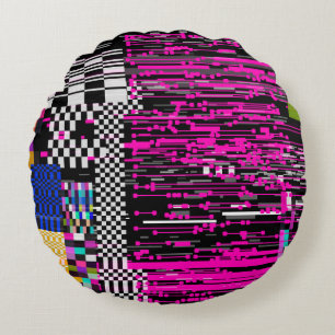 Coussins Ronds Glitched retro VHS screen with flickers and broken