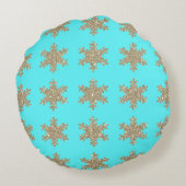 Coussins Ronds Glittery Gold Snowflakes Motif Turquoise Bleu (Dos)