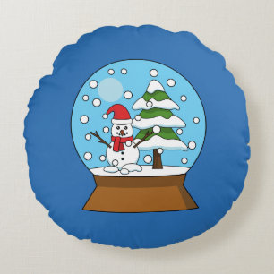 Coussins Ronds Globe de neige avec Snowman et Pine Tree