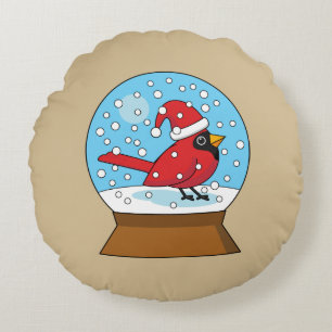 Coussins Ronds Globe des neiges avec cardinal rouge mignon