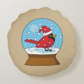 Coussins Ronds Globe des neiges avec cardinal rouge mignon (Dos)
