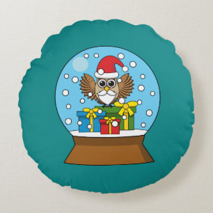 Coussins Ronds Globe des neiges avec Chouette du Père Noël