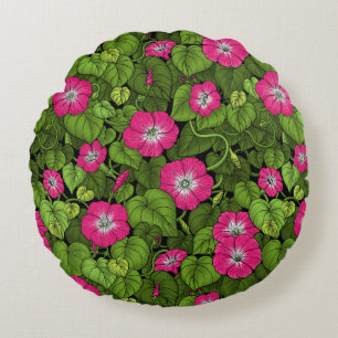 Coussins Ronds Gloire du matin en rose et vert