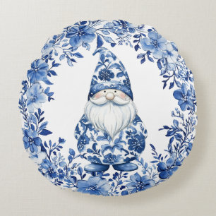 Coussins Ronds Gnome de Noël à fleurs bleu blanc en style chinois