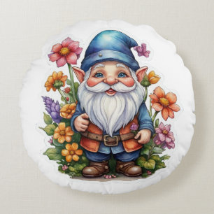Coussins Ronds Gnome Et Fleurs 2