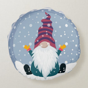 Coussins Ronds Gnome mignonne en chute de neige