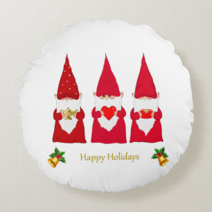 Coussins Ronds Gnomes de Noël sur fond blanc