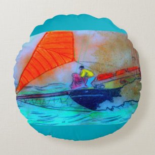 Coussins Ronds goélette à voile rouge ronde lancer oreiller