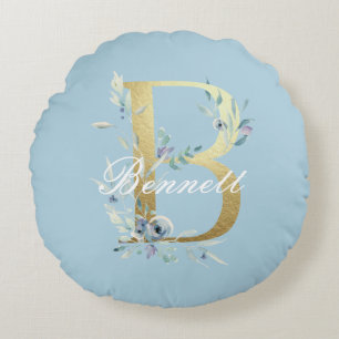 Coussins Ronds Gold Floral Letter "B"