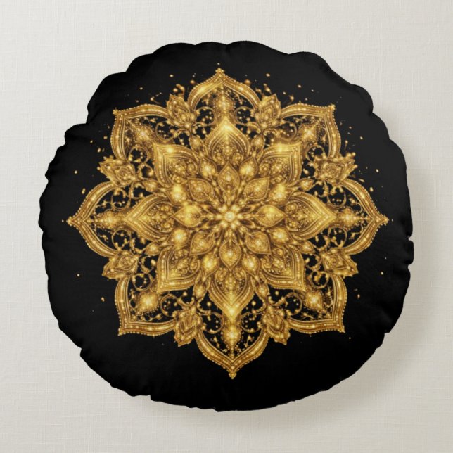 Coussins Ronds Gold Mandala Pillow Luxury Decorative Throw  (Devant)