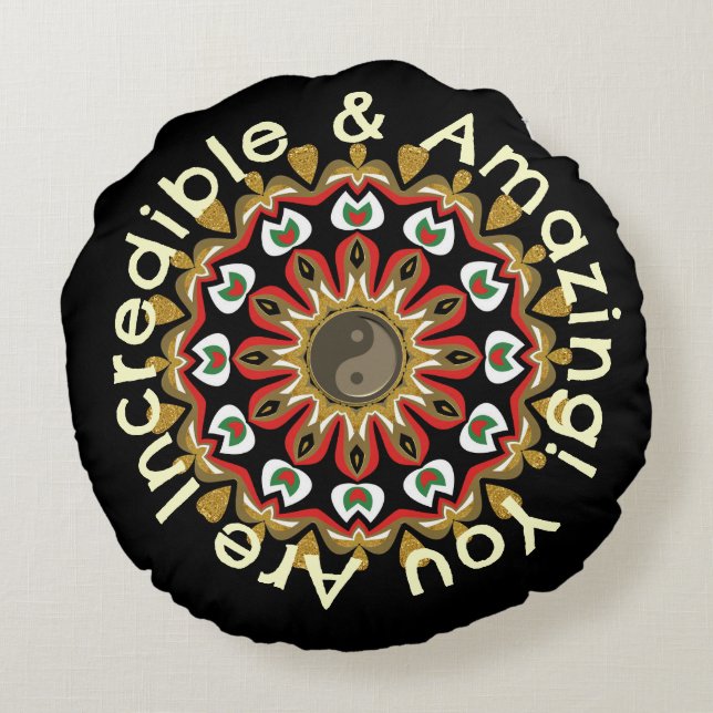 Coussins Ronds Golden Angels Yin Yang Mandala (Dos)