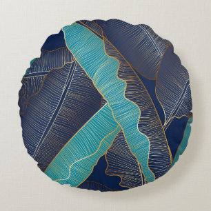 Coussins Ronds Golden Banana Leaf : Motif de luxe.