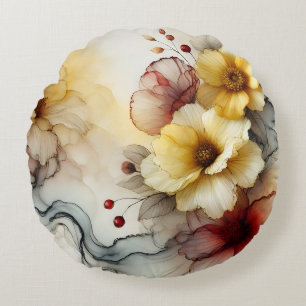 Coussins Ronds "Golden Bloom Elegance : Abstrait Floral Serenity"