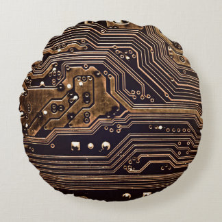 Coussins Ronds Golden circuit board. Electronic computer hardware