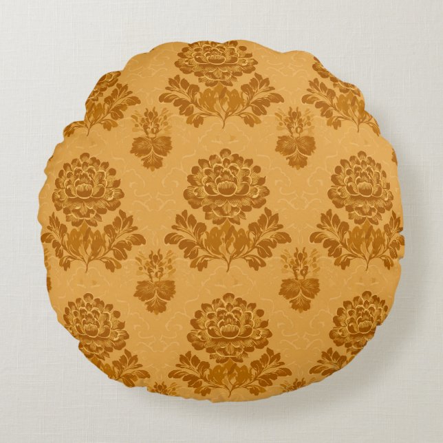 Coussins Ronds Golden Damask Floral Pattern (Devant)