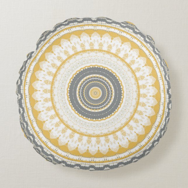 Coussins Ronds Golden Grey Mandala (Devant)