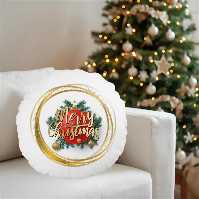 Coussins Ronds Golden Merry Christmas Personalized Round Pillow (Créateur téléchargé)