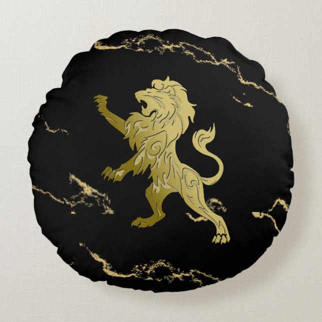 Coussins Ronds Golden Royal Lion Marbre noir (Devant)