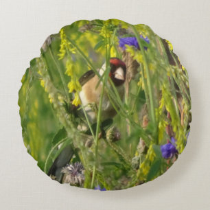 Coussins Ronds Goldfinch dans Fleurs sauvages Champ Enfants Jeter