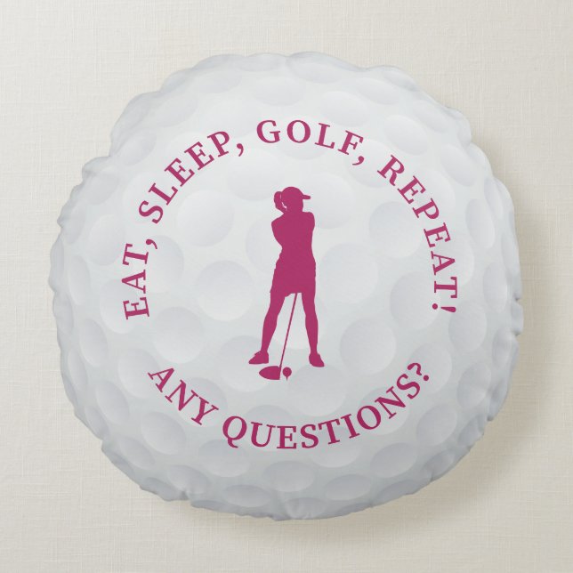 Coussins Ronds Golf Ball Lady Golfer Silhouette Cuite Rose Person (Devant)