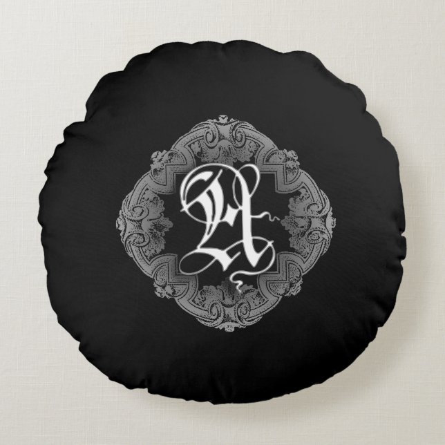 Coussins Ronds Goth Élégant Initiale Un Oreiller À Jeu Rond (Devant)