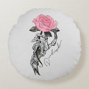 Coussins Ronds Goth Squelette Main Avec Rose Rose Rose Décès à