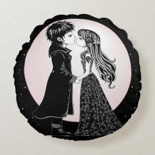 Coussins Ronds Gothique Emo Enfants Kiss Valentine's Day