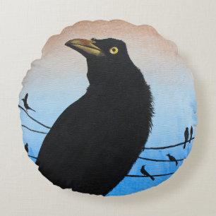 Coussins Ronds Grackle Austin Texas Bird Avian Wildlife Painting