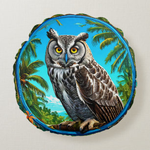 Coussins Ronds Grand hibou gris Oiseau Majestueux décoratif faune