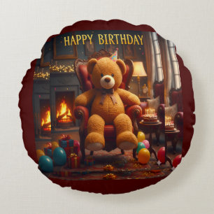 COUSSINS RONDS GRAND OURS EN PELUCHE JOYEUX ANNIVERSAIRE