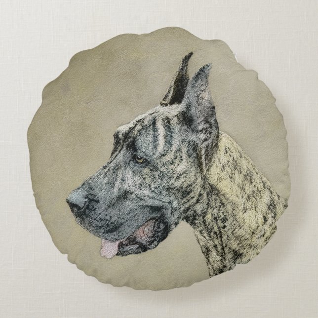 Coussins Ronds Grande Danse (Brindle) Peinture - Art Chien origin (Dos)