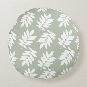 Coussins Ronds Grande motif de feuille âgée blanc sur vert