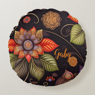 Coussins Ronds grandes fleurs avec ornements motif noble