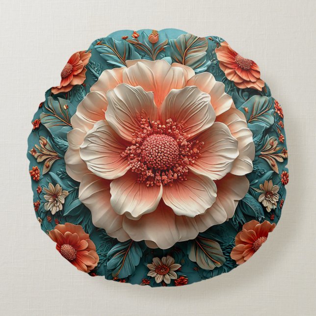 Coussins Ronds Grandes fleurs de corail (Devant)