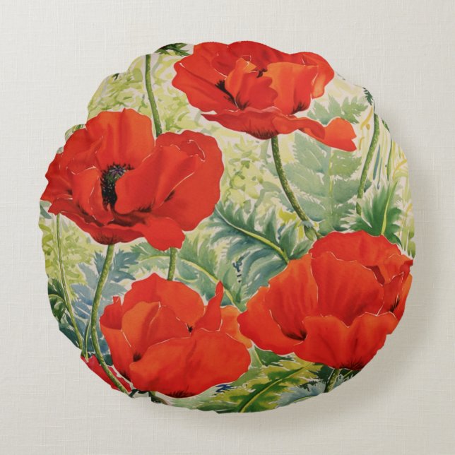 Coussins Ronds Grands pavots rouges (Devant)