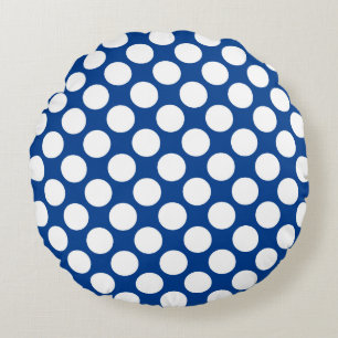 Coussins Ronds Grands points rétro - blanc et bleu cobalt
