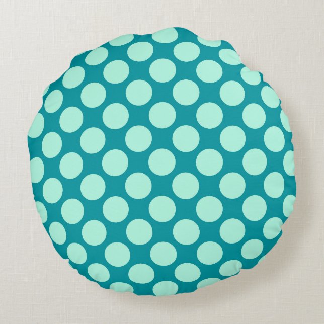 Coussins Ronds Grands points rétro - turquoise et aqua (Dos)