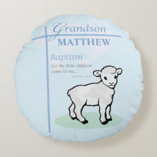 Coussins Ronds Grandson Baptême Blue Boy Lamb Personnalisé