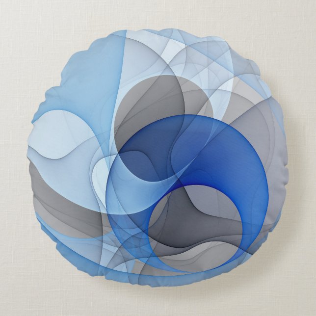 Coussins Ronds Graphique d'art fractal gris bleu Abstrait moderne (Devant)